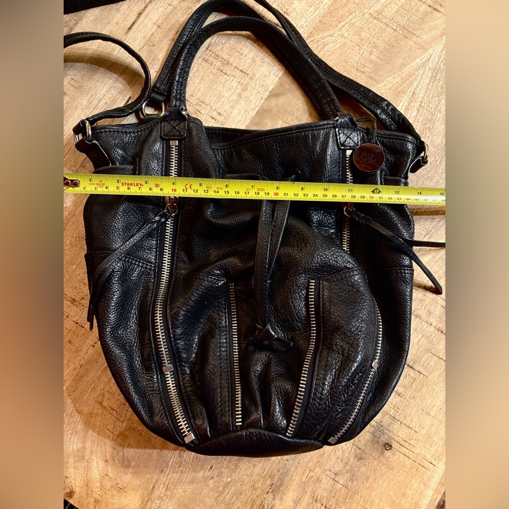 The Sak Strappy Black Leather Zipper Satchel Bucket Bag Y2K Kedzie - Picture 2 of 16